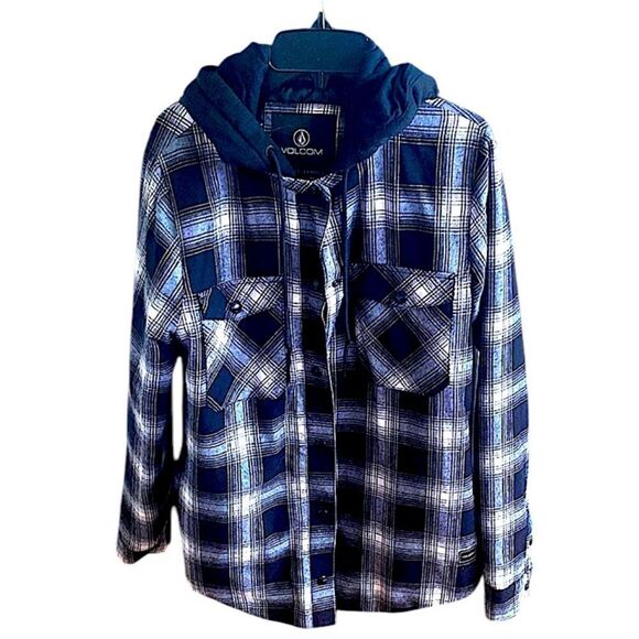 Volcom Men's Black and White Plaid flannel Jacket. Size small never worn - Picture 1 of 6